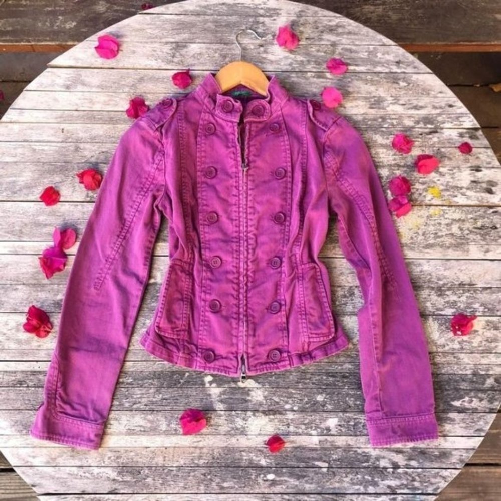 Vintage Rare United Colors Of Benetton Purple Jean Jacket Made In Italy Sz 38